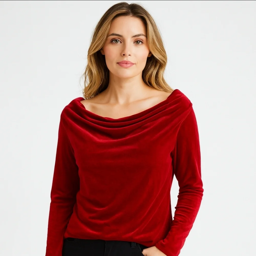 Cato Red Draped Cowl Neck Top With Rhinestones Sz Lg